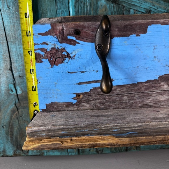 Handcrafted Reclaimed Barnwood Shelf with Hooks Rustic Farmhouse - Picture 10 of 11